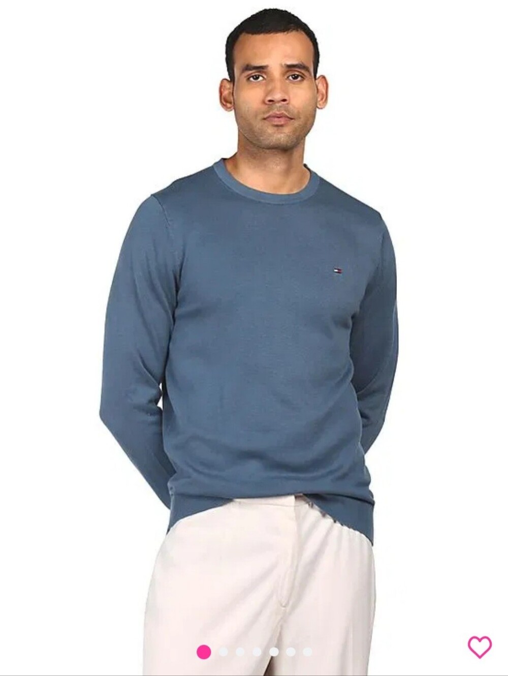 Tommy Hilfiger Men's Cozy Crewneck Sweater - Slate Blue 100% Soft Cotton Size L